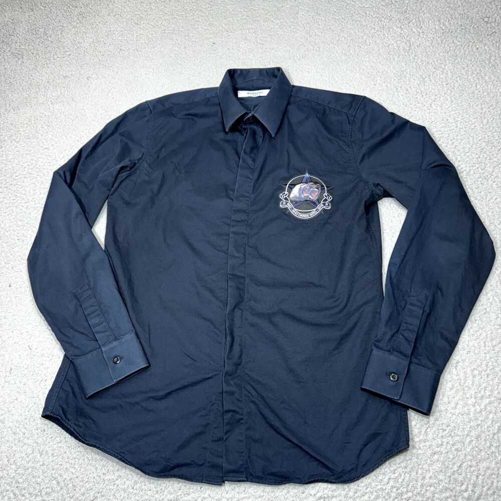 Givenchy Shirt Men 16 Blue Monkey‎ Patch Brothers Chimpanzee Heads Contemporary
